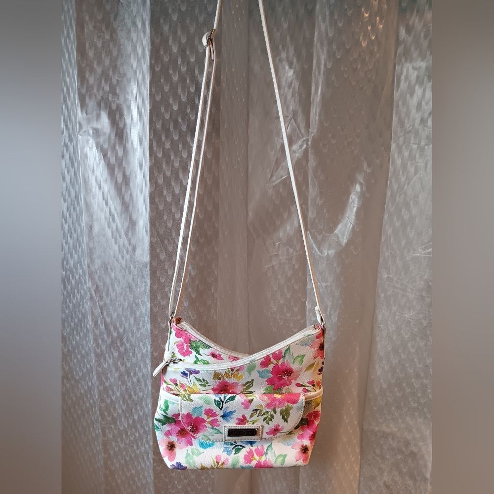Multi Sac White and Pink Floral Crossbody Bag  Lightweight Fabric